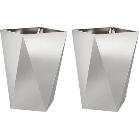 Set di 2 moderne fioriere rettangolari da esterno 50 x 50 x 75 cm in acciaio inossidabile argento 020053043
