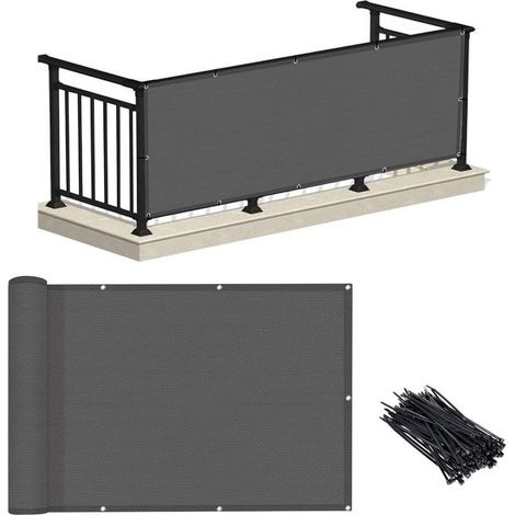 Brise-vue pour balcon 3 x 10 pieds – Gris foncé (PEHD) – Protection UV et résistance aux intempéries – Hauteur de 3 pieds – Idéal pour terrasse, patio, jardin, piscine extérieure, porche et garde-corp (1/5)