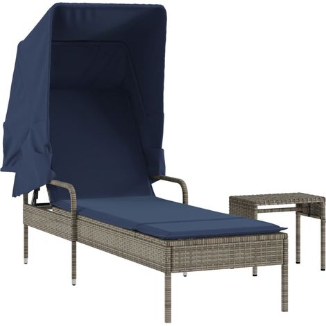 Maison Exclusive - Sonnenliege mit Sonnendach und Tisch Grau Poly