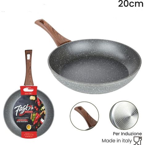 TrAdE Shop Traesio - Padella Rivestimento Antiaderente Antigraffio Per Induzione Manico Legno Da ø 18 A 26 Cm - -diametro 20cm -
