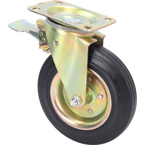 Roulettes universelles de 20 cm (8 pouces) avec roulement à billes, moyeu en alliage et roue en caoutchouc, pour établi ou chariot, avec frein, capacité de charge de 200 kg (440 lb). (1/5)