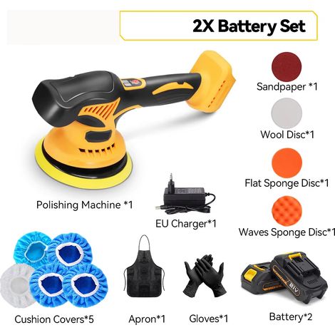 6000 tr/min 8 vitesses affichage numérique polisseuse électrique sans fil voiture polissage cire ponceuse pour Makita 18V batterie broche-2XBattery Set (1/5)