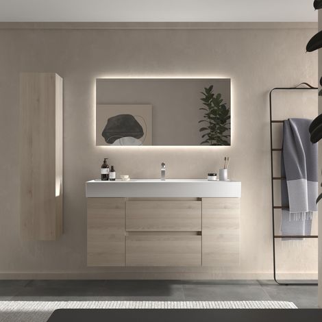 Meuble de salle de bain BEQUIA PLUS 120cm Naturel Vasque Veneto Porcelaine Centrale 1P (1/4)