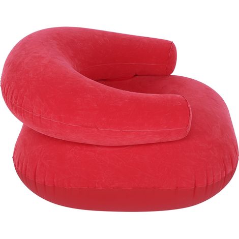 Canapé gonflable rouge floqué, canapé pliant une place pour salon de jardin avec accoudoirs, 91 x 91 x 50 cm (1/5)