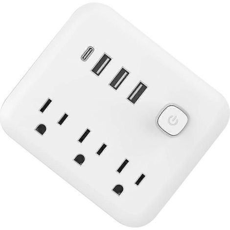 Netzteil mit 3 Steckdosen und USB-Ladeadaptern für amerikanische Stecker