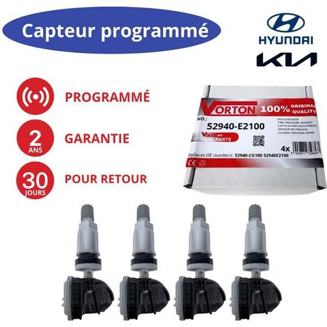 Pacchetto di 4 sensori TPMS programmati 433 MHz per KIA / Hyundai - rif. 52940-CG100 / 52940-E2100