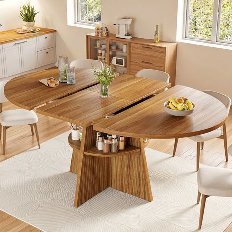 Table extensible 110x110x76 cm en MDF marron foncé, gain de place pour salle à manger FloraGrace (1/5)