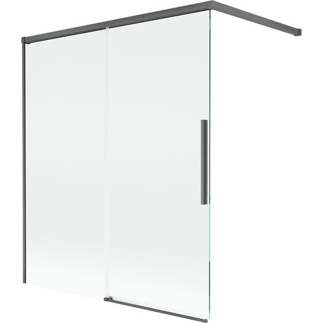 Mexen Rox paravento da vasca a 2 ante scorrevole 140 x 150 cm, trasparente, grigio canna di fucile spazzolato - 8C9-140-003-66-
