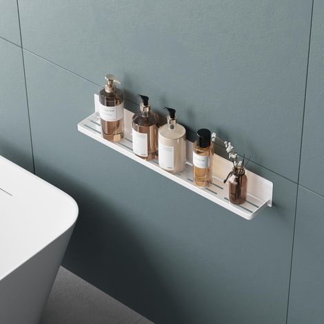 Mai & Mai Mensola da Parete Multifunzionale Senza Foratura, Mensola Magnetica per Doccia in Acciaio al Carbonio con Strato Antiruggine per Bagno e Cucina, Bianco, 60cm, Reglo-01 (1/5)