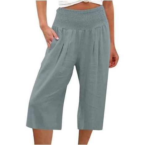 Pantalon Court Femme Été Pantacourt et Lin Jogging léger pour Femme Pantalon de Longueur 3/4 à séchage Rapide Pantalon--bleu (1/3)