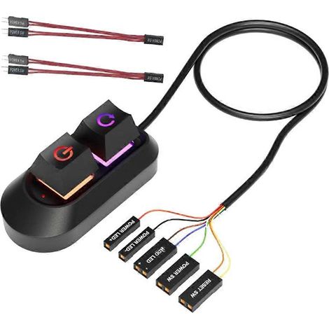 Interrupteur d'alimentation à LED RGB pour carte mère de PC de bureau, alimentation externe, bouton marche/arrêt/réinitialisation, câble, interrupteur à clé avec LED. (1/5)