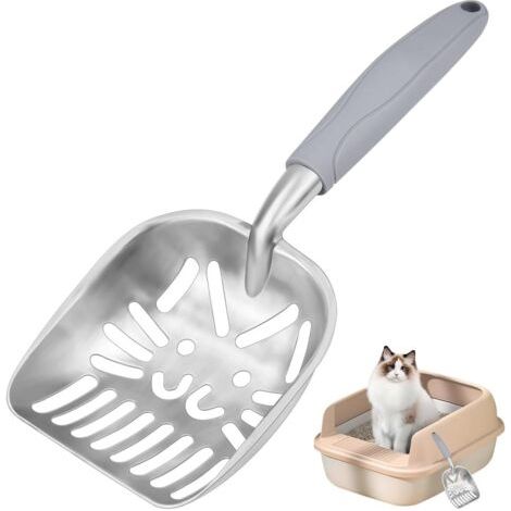 Pelle à Litière pour Chat, Pelle à Litière en Métal Pelle à Litière Antiadhésive Pelle à Litière pour Chat en Alliage d'aluminium avec Poignée en Caoutchouc pour Animaux (1/5)