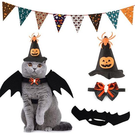Déguisements de chauve-souris pour animaux de compagnie (3 pièces) - Tenues festives et amusantes pour chats et chiens - Taille M - Tour de poitrine : 50 cm, Tour de cou : 32 cm (1/3)