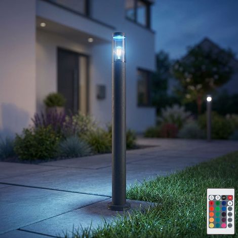 Segnapasso dimmerabile con telecomando Paletto luminoso da esterno Lampade da giardino antracite, LED RGB cambiacolore, acciaio inox color fumo, 8.5W 806lm bianco caldo, PxH 12,7x110cm (1/5)