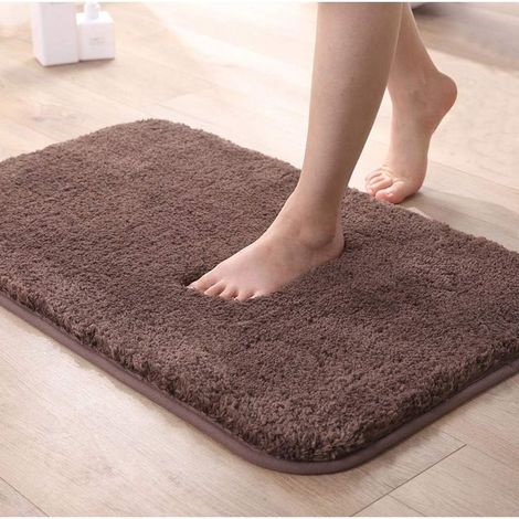 Extra Thick Non-Slip Absorbent Bath Mat for Bathroom, Machine Washable Chenille Floor Mat (Brown, 40x60cm) (1/5)
