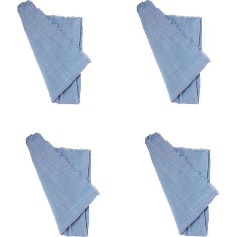 Lot de 4 serviettes de table carrées en coton et lin à franges, style rustique, idéales pour les dîners, mariages et fêtes (42 x 42 cm). (1/5)