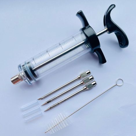 30ml avec 3 Aiguilles Inoxydable et 1 Brosse Seringue Alimentaire de Cuisine, Injecteur de Plastique Noir de Qualité Supérieure pour Dinde Bœuf Poulet Turquie Viande Rôtis Barbecue (1/5)