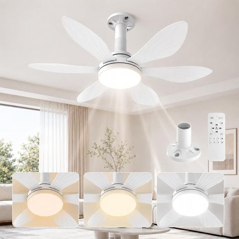 71cm Ventilateur de Plafond avec Lumière et Télécommande, Connexion E27 Uniquement avec Socle Fourni, Installation Rapide, Petit Ventilateur Plafond Silencieux pour Chambre Chambre D'enfant (1/5)