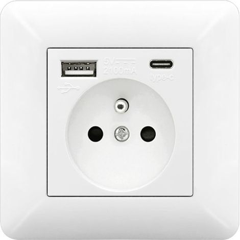 Prise Encastrable Type 86 Blanc USB-A + USB-C 16A 250V Installation Facile