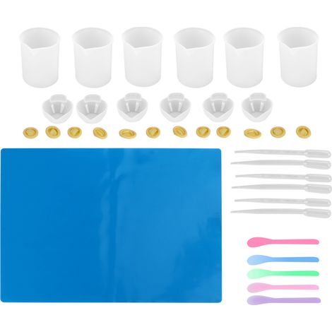 Kit de 36 outils pour mélanger la résine époxy (tapis en silicone, gobelet doseur, cuillère compte-gouttes). (1/5)