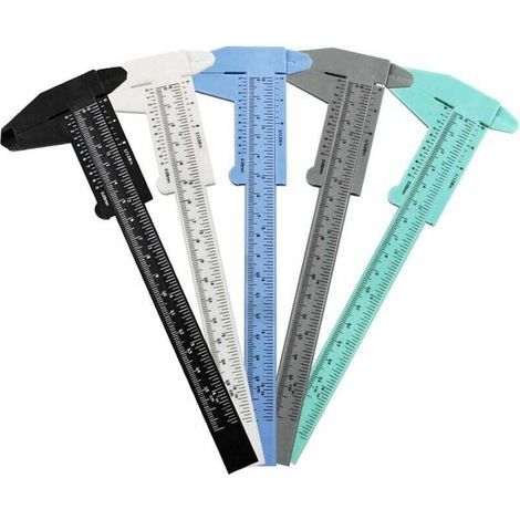 Set mit 5 Mini-Kunststoffmessschiebern (6 Zoll) zum Messen von Schmuck, für Schüler, Büro, Holzbearbeitung, Haushalt, Garage, sortiert, schwarz, weiß, blau, grau, grün. (1/4)