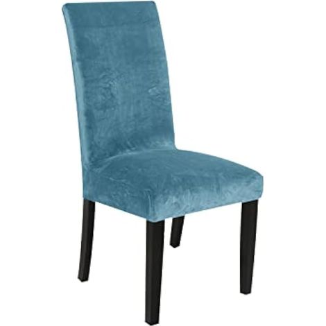 Housse de chaise en velours bleu lac, résistante, amovible, lavable et réutilisable – Housse de protection sans accoudoirs pour salle à manger, banquet, décoration d'intérieur (bleu lac) (1/5)