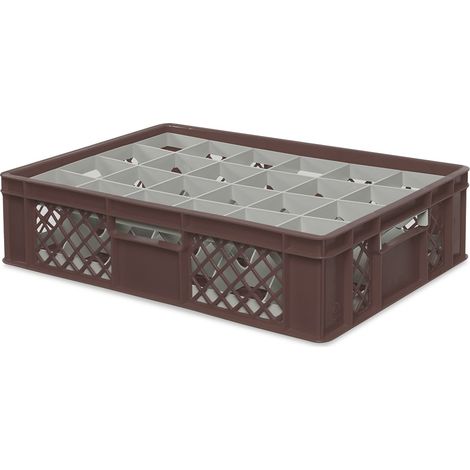 BRB Gläserkiste 600x400 mm für 15, 24, 33 oder 40 Gläser, farbig (Braun, für 24 Gläser Ø 87 mm, Glashöhe max 122 mm)
