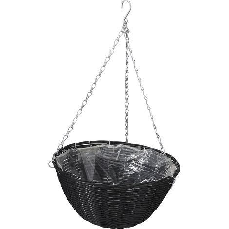 Panier de rangement suspendu en rotin PE tissé pour la maison, calibre 20CM, hauteur 11CM, chaîne 31CM, noir (1/5)