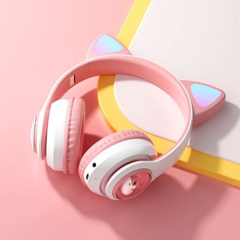 Pink space capsule cat ear Bluetooth earphones, high-performance children's earphones with long battery life (1/5)