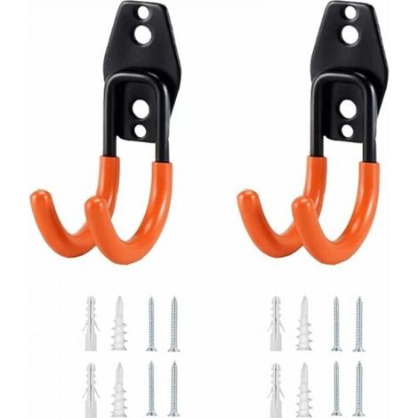 (Orange) 2 Stück Garagenhaken, an der Wand montierte Garagenhaken, Mehrzweckhaken, Gartengerätehalter mit Erweiterungsrohr und Schrauben zur Werkzeugorganisation MUMU (1/4)