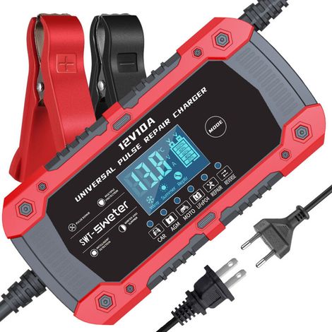 Chargeur de batterie de voiture 12V、mainteneur de batterie de réparation d'impulsions pour voiture, moto, batteries plomb-acide/lithium et batteries AGM. (1/4)