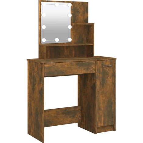 Coiffeuse table de maquillage design meuble mobilier de chambre avec led 86,5 x 35 x 136 cm chêne