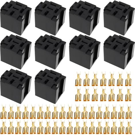 Pack of 10 5-Pin Car Relay Connectors with 6.3mm Terminals, 12V 30A for Alarms, Remote Start, HID Headlights (1/5)