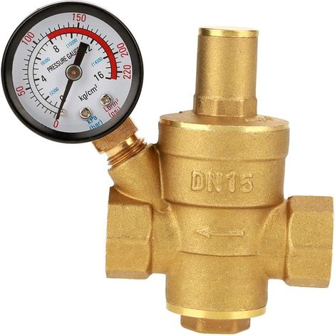 Vanne de réduction de pression, DN15 Régulateur De Pression En Laiton, Limiteur De Pression D'eau Réglable Avec Jauge, Convient Pour L'équipement D'alimentation En Eau Du Robinet (1/5)