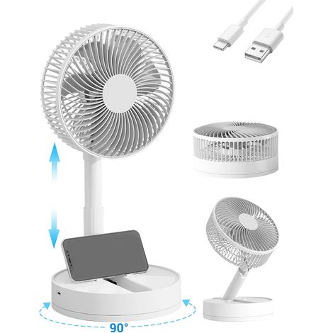 Ventilador de mesa de 8 pulgadas - Recargable - 4 velocidades - Temporizador de 8 horas - Rotación de 90° - Uso continuo - Blanco (1/5)