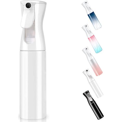 Botella de spray para cabello de 300 ml, botella de spray para plantas, botella de spray reutilizable vacía, botellas de spray vacías continuas para peluquería, plantas, rostro (blanca)