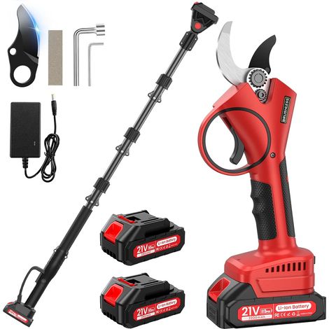 Sécateur Électrique Sans Fil, 2 in 1 Sécateur Télescopique Électrique 2,4M, 40mm Secateur Electrique, avec 2x2.0Ah Batteries, pour la Taille, le Jardinage, les Arbres Fruitiers et le Vignoble (1/5)