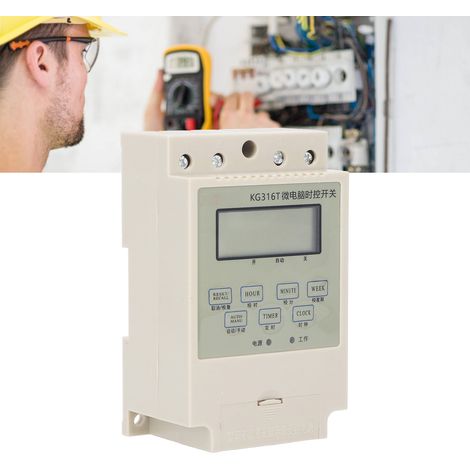 Interrupteur temporisé KG316T-220V 25A, commande par microprocesseur pour éclairage public, ouverture automatique temporisée, montage sur rail, beige avec transformateur (1/5)