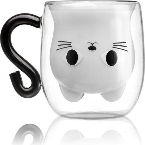 Tasse mit Katzenmotiv, niedliche doppelwandige Glas Kaffee /Teetasse, ein tolles Geschenk zum Schulabschluss, Valentinstag, Weihnachten oder als (1/4)