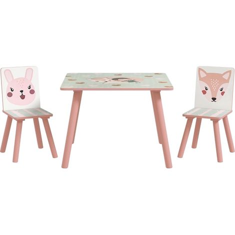 Table et 2 chaises pour enfants rose avec motifs animaux, ensemble Montessori en bois et MDF, pour dessin et jeux, chambre d'enfant  CHICFURN (1/5)