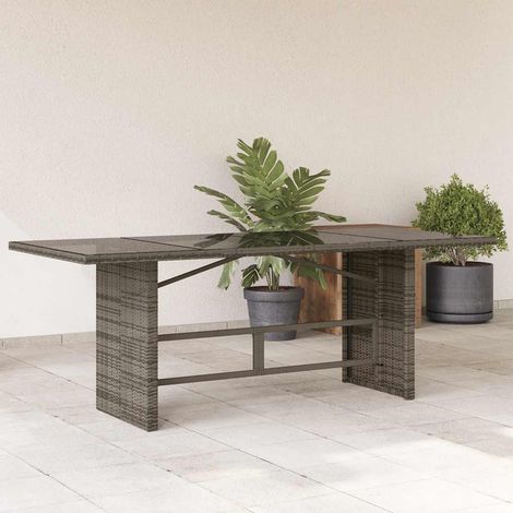 Table de jardin en résine tressée avec plateau en verre trempé gris 190 x 80 x 75 cm - PANGIVO (1/5)