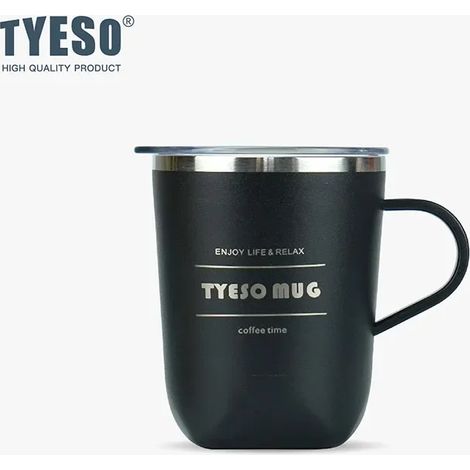 (Noir, 260 ml) Mini mug de voyage en acier inoxydable avec couvercle, idéal pour le bureau, la maison et les voyages. (1/4)