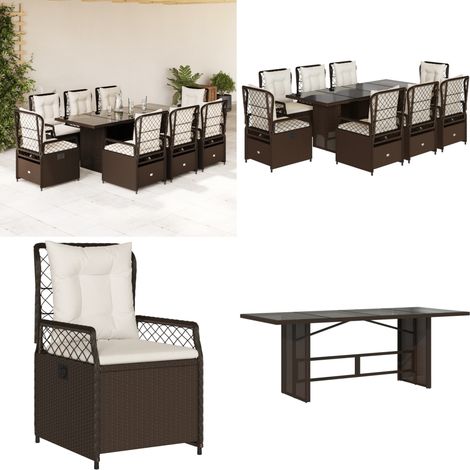 Ensemble à manger de jardin et coussins 9 pcs marron poly rotin - Salon De Jardin - Meuble De Jardin - Set De Salon De Jardin - Table De Jardin - Chaises De Jardin - Home & Living (1/5)