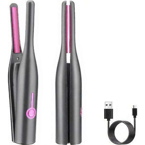 Fer à lisser crayon, lisseur/boucleur sans fil compact à chauffage rapide pour cheveux courts, franges, coupes pixie, batterie intégrée de 2600 mAh (noir) (1/5)