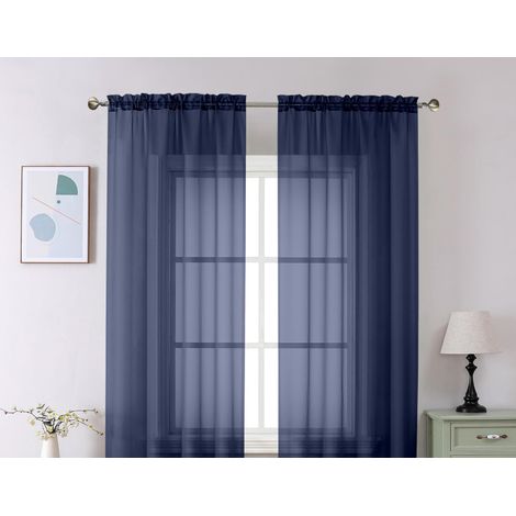 Ensemble de 2 rideaux transparents bleu marine, respirants et doux au toucher, pour salon/chambre, avec passe-tringle (1/5)