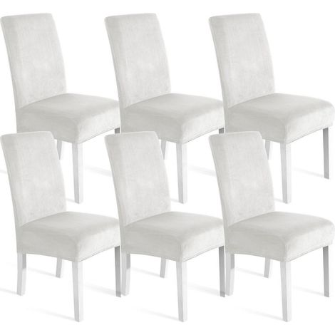 Stuhlhussen Samt 6er Set, Stretch, Waschbar, Kratzfest, Weiß (1/5)