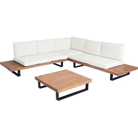 Set da giardino a 5 posti 255x255 cm in alluminio e legno di acacia con cuscini color crema 040010286