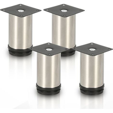 Lot de 4 pieds de meuble, pied de table, meuble, inox, hauteur : 50 mm Diamètre : 40 mm Réglage en hauteur : + 15 mm (1/4)
