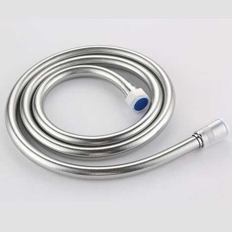 Flexible de douche à main de 1,5 mètre en PVC chromé brillant avec embout en cuivre et pommeau de douche pivotant à 360°. (1/5)