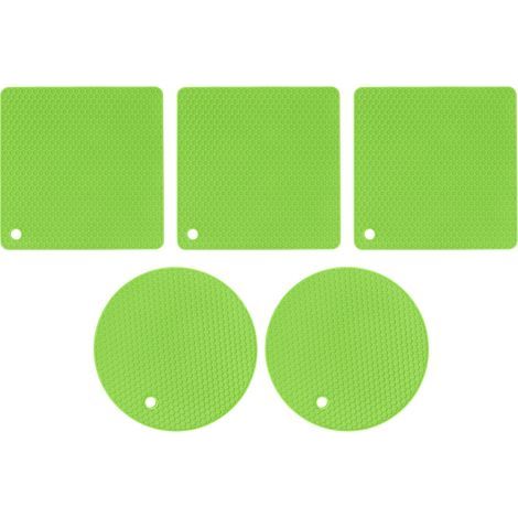 Lot 5 Dessous de Plat Silicone Alvéolé Vert - Résistant Chaleur 230°C - 2 Ronds Ø18cm + 3 Carrés 18,5cm - Protection Table Cuisine (1/5)